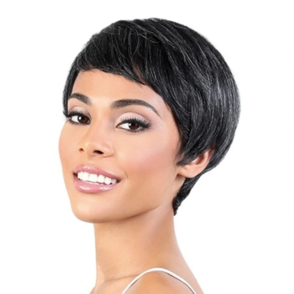 Motown‎ Tress SH Pixie Wig 100% Human Hair Silver Gray Color 56 NWT Short Cut